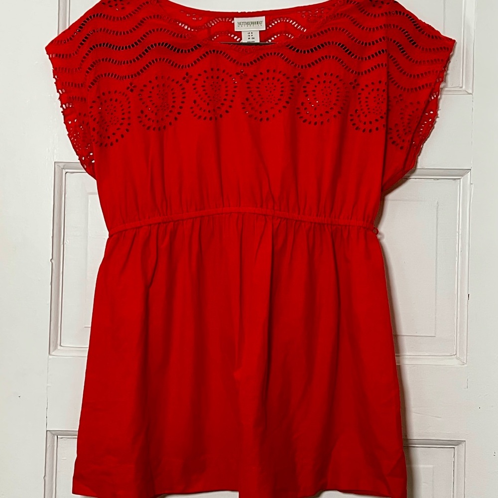 Motherhood Red Orange Cap Sleeve Lace Blouse